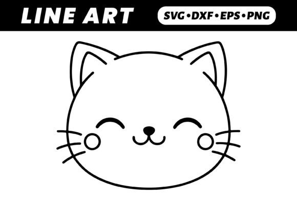 Download Cute Kawaii Cat Face, Simple Line Art - Simple Collection