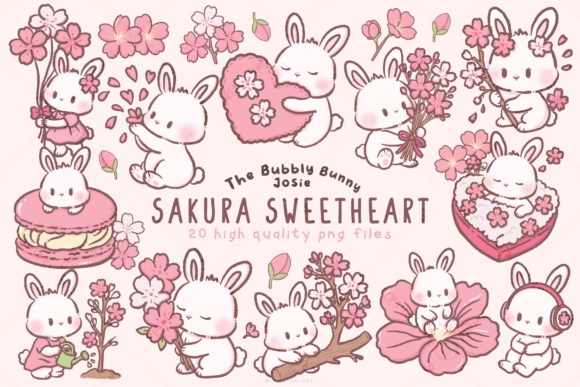 Download Spring Cherry Blossom Bunny Clipart - Premium Resources