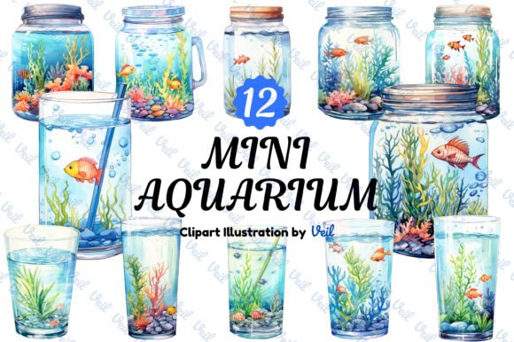Download Mini Aquarium Clipart Watercolor Bundle - Aquarium Collection